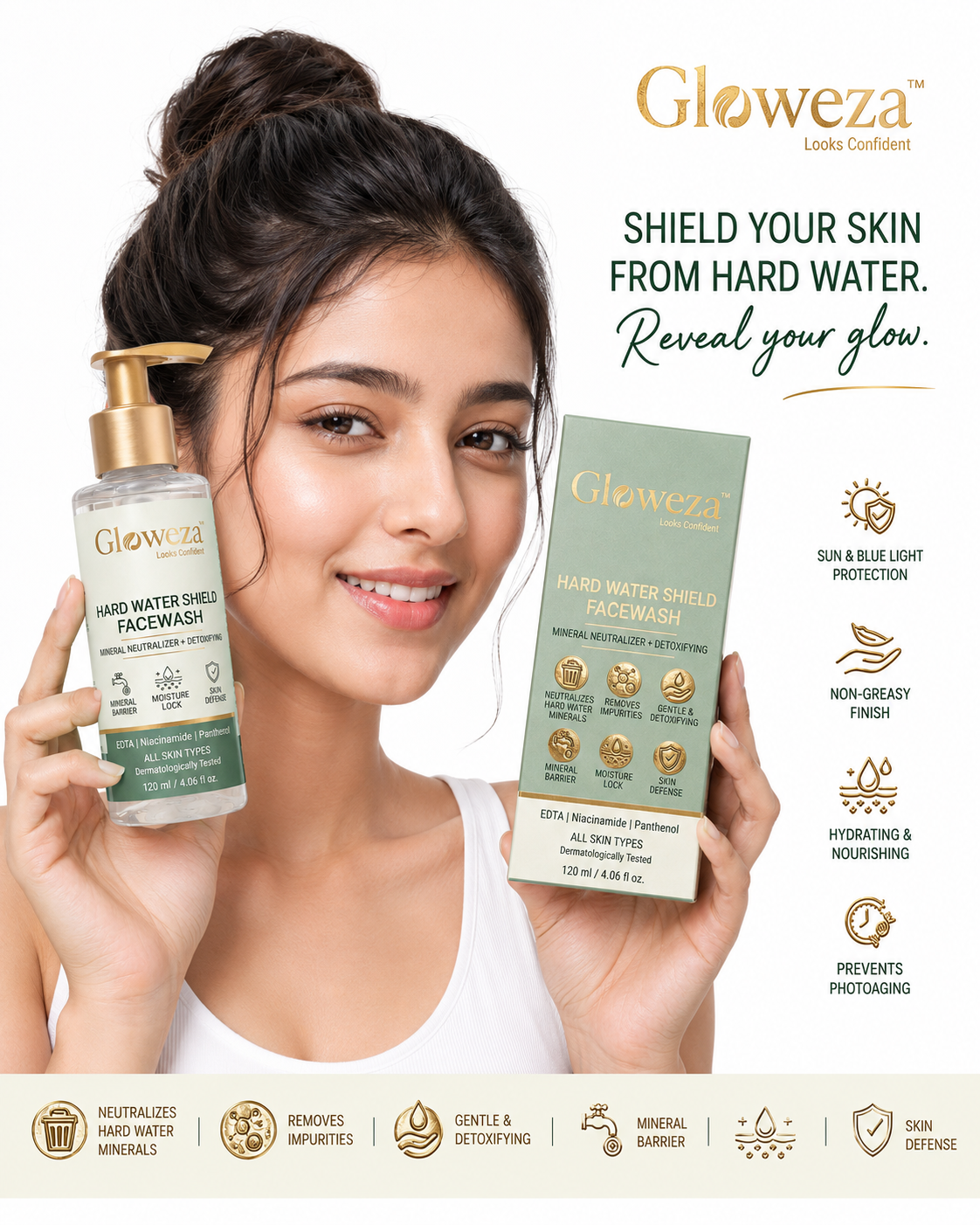 Gloweza Hard Water Shield Facewash – Mineral Neutralizer + Detoxifying